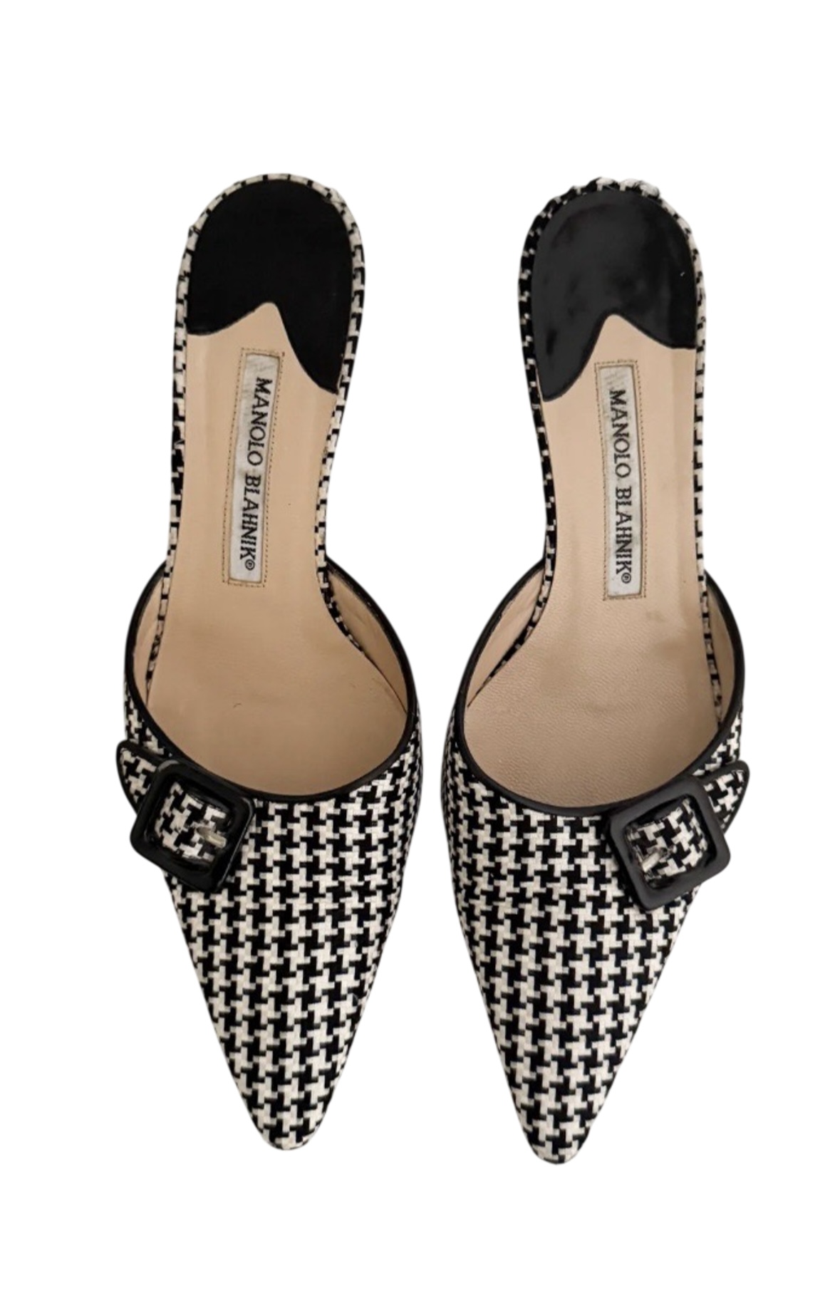 Houndstooth pointed mules