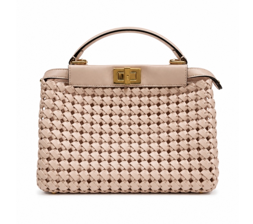 Woven leather handbag